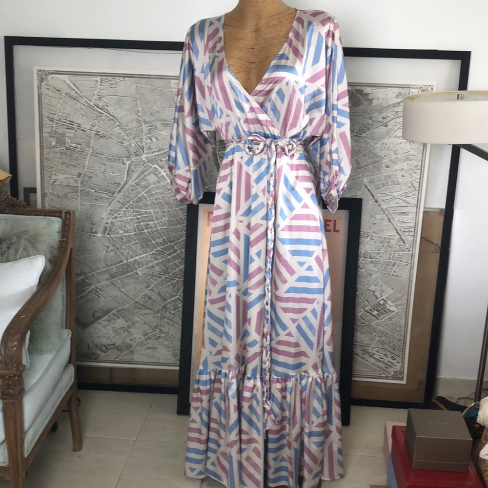KLEID For Her Geometric Print Maxi Dress in Pink & Blue Size XS